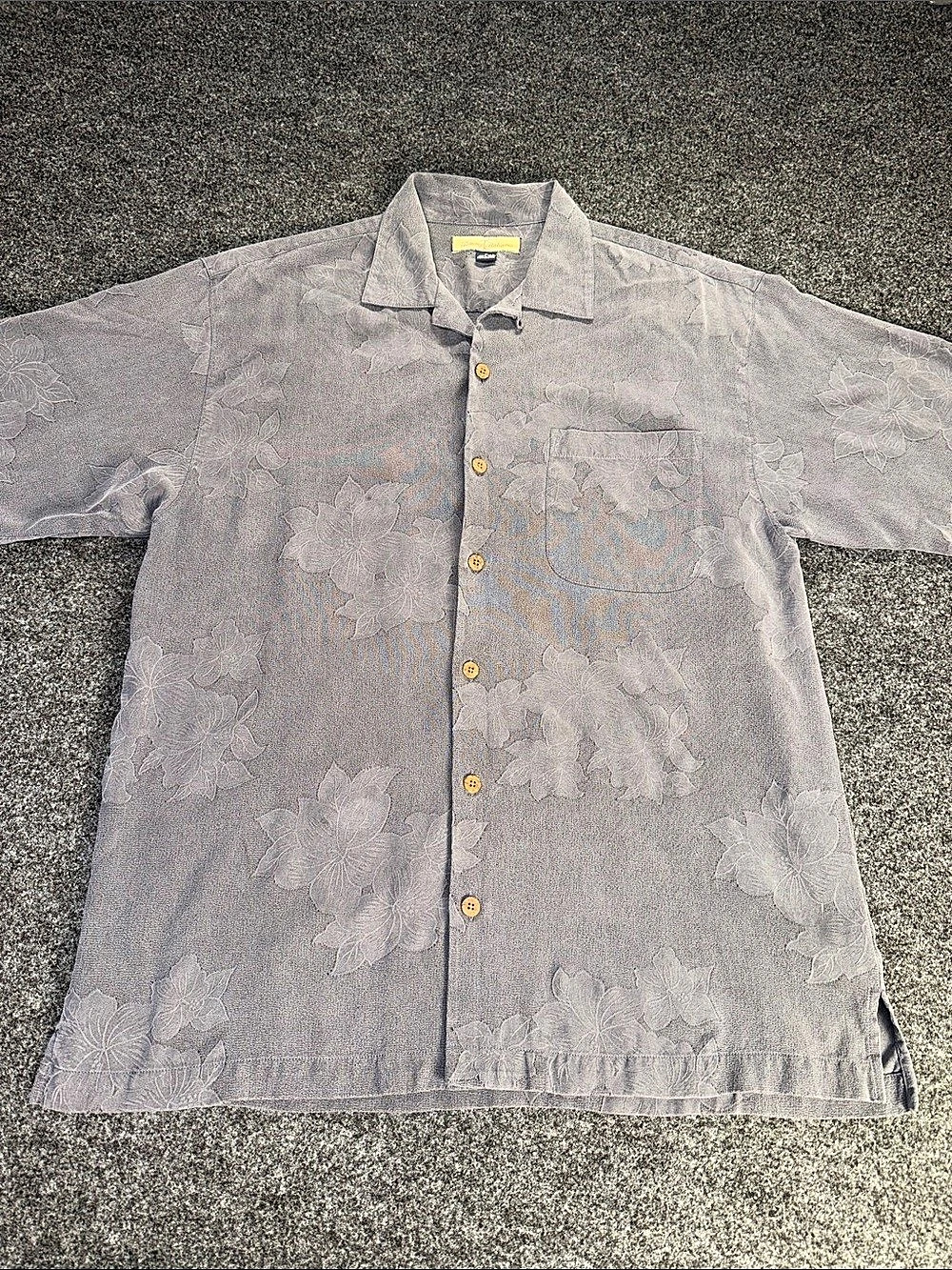 Tommy Bahama Men's 100% Silk Floral Button-Up Shirt in Gray Beautiful Material
